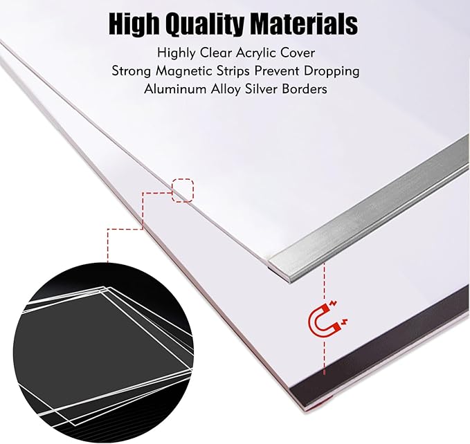 Acrylic Magnetic Sign Holder, Easy-Opening 11 x 17 Wall Mount Display Frames, Self Adhesive Back Plastic Clear Document Frame, Silver Aluminium Strips Frame (11 x 17, 12Pack)