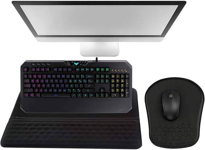 Keyboard Wrist Rest -Ergonomic Ergonomic Mouse Pad and Keyboard Wrist Rest- with Carpal Tunnel Pain Relief Massage Bumps and Full Memory Gel Design - Ideal Frequent Computer (Black)