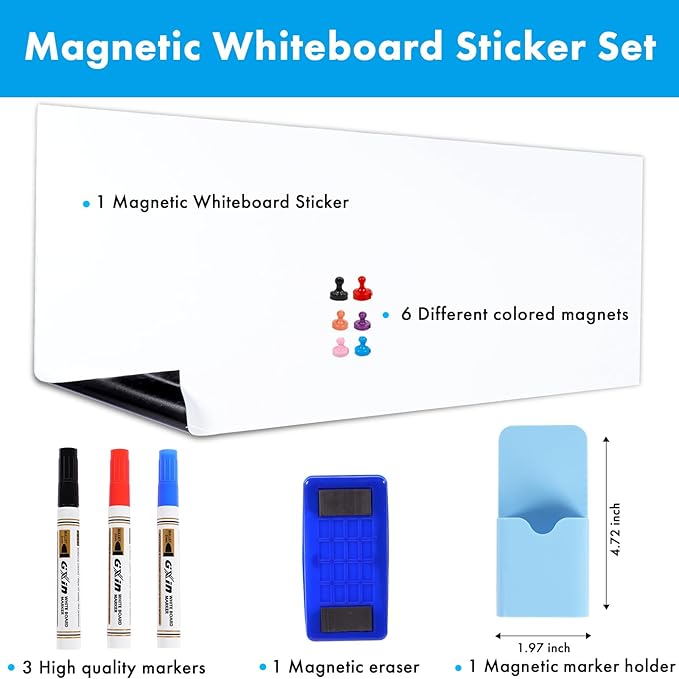 HAMIGAR Magnetic Whiteboard Contact Paper 48" x 71" Dry Erase White Board Sticker for Wall Stick on White Board Peel and Stick Wallpaper Adhesive Poster with Marker, Magnetic Eraser and Magnets