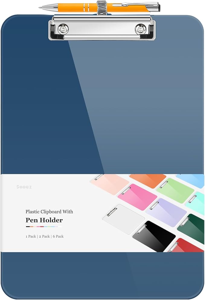 Sooez Plastic Clipboard with Pen Holder, [10% Thicker] Clip Boards 8.5x11 with Low Profile Clip, Cute Hanging Clipboard, Standard Letter Size A4 for Women Teacher, Office & School Supplies