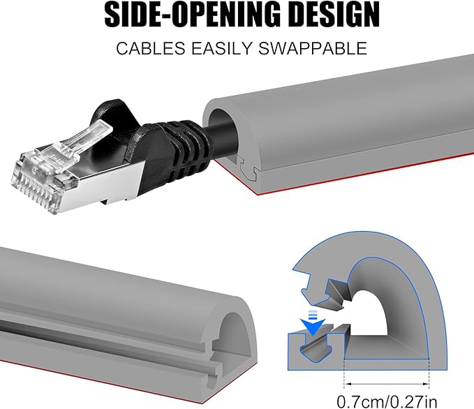 Self-Adhesive Cable Hider, Flexible Wire Cover Cable Raceway for Wires, Wall Mount TV, Home Audio, Network, Power, and Phone Line Managemen (Gray, 157inch)