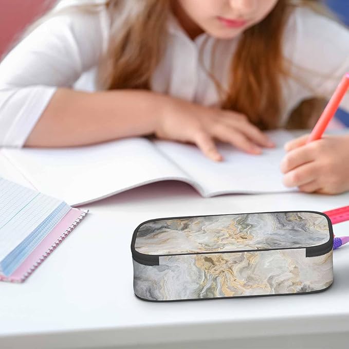 Marble Pencil Holder Bag White Fluid Texture Pencil Case College Office Organizer for Teens Adults