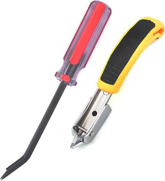 GEARLINTON Staple Remover Heavy Duty Tack Puller with Double Pronged Head, Industrial Staple Remover Upholstery Tool for Furniture, Floor, Carpet, Carton (Red Handle)