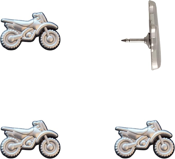 Dirt Bike Push Pins - Silver Dirt Bike Map Pins for Cork Boards, Maps, or Lapel Use - Designed in USA - Set of 4