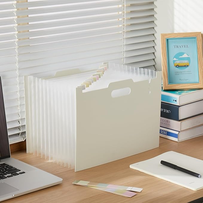 Y YOMA 2 Pack Accordion File Organizer with Handle 12 Pockets Expanding File Folder with Removable Tabs for A4 Letter Size Paper Portable Plastic Filing Organizer Document Bill Receipt Holder, Grey