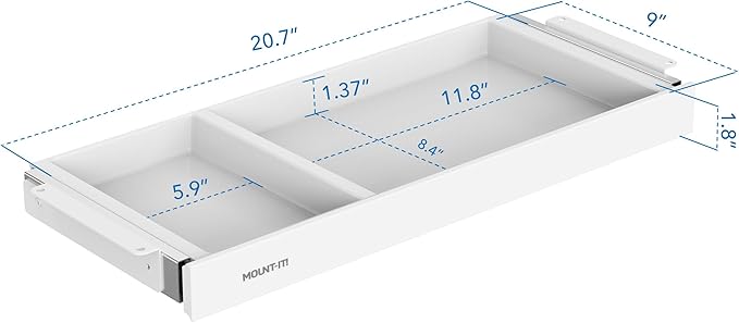 Mount-It! Under Desk Storage Drawer - Shallow Under Desk Drawer Organizer - Standing Workstation Storage Attachment - 20.7" Width Under Table Counter Pull Out Compartment - White