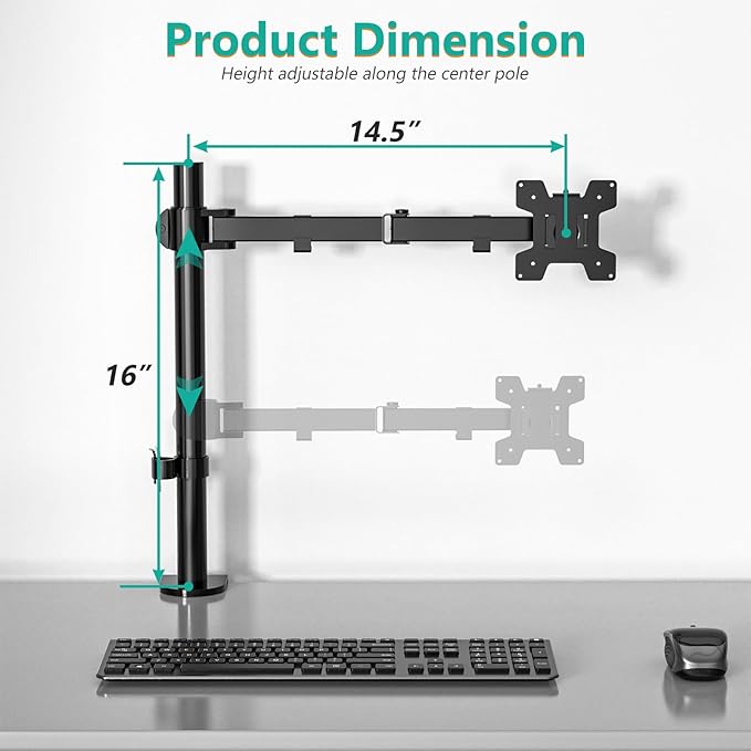 WALI Single Monitor Mount, Single Monitor Arm Desk Mount,Desk Monitors Stand, Holds Screen Up to 32inch, 22lbs, Adjustable Mount with C-CLAMP Designed for Home Office Application(M001), Black