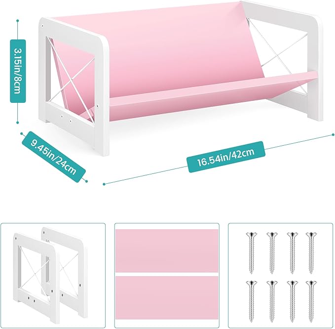 ELITEROO Tabletop Bookshelf, Simple Wood Book Organizer for Desk, Tilted Table Bookcase, Small Desktop Book Rack for Cookbook Display, Kids Reading, Office Storage, Pink