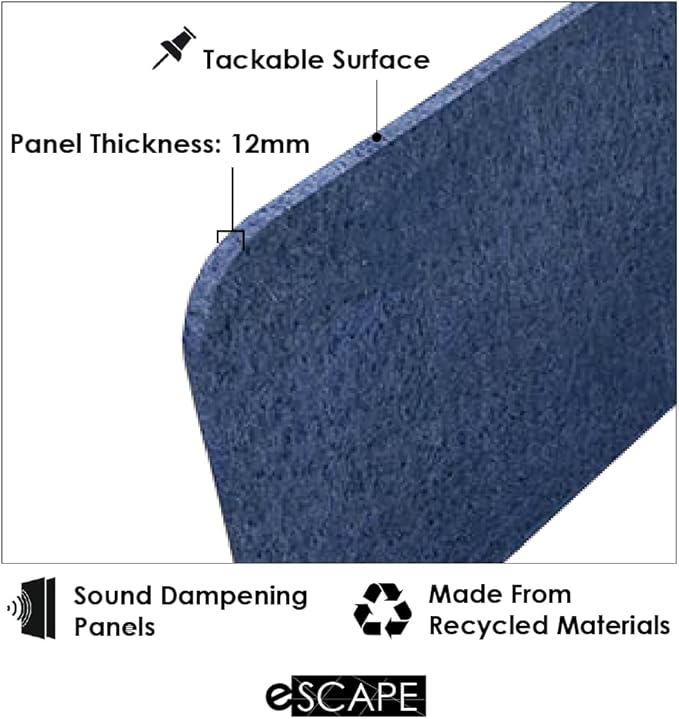 Escape 12" Freestanding Desk Divider | Eco-Friendly Acoustic Privacy Screen | Noise Reducing Desk Partition | 71" Wide | Dark Blue
