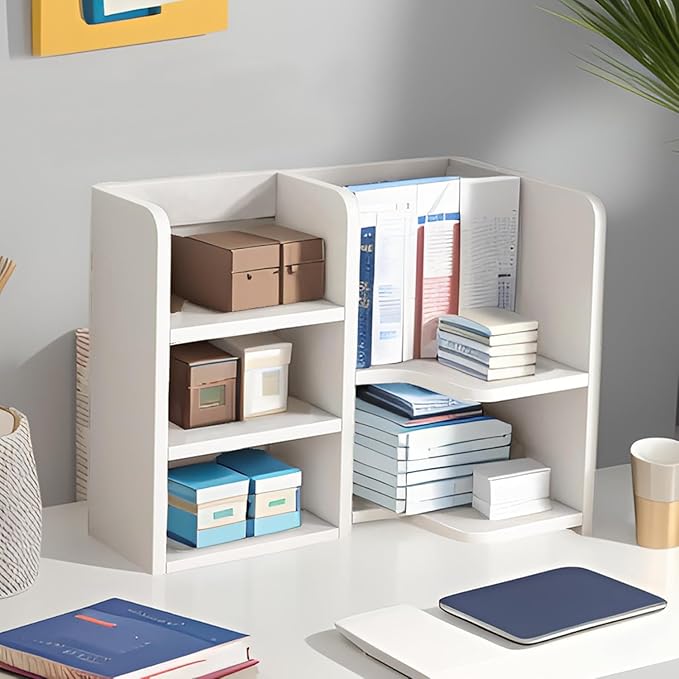 Desk Shelf,Small Bookshelf,Wooden Desk Hutch Desk Organizers,White Desktop Bookshelf and Accessories Storage Display Rack in Home Office Dorm,Freestanding Desk Shelf