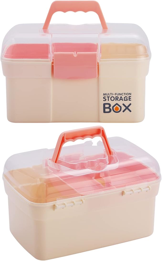 11'' Plastic Storage Box with Removable Tray, Multipurpose Organizer for Sewing, Art & Craft, Cosmetic (White)