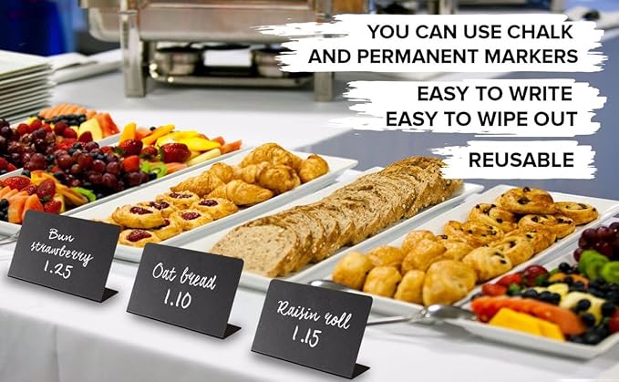 10 Pack Mini Chalkboard Signs 3x4 inch – Erasable Food Signs for Buffet - Catering - Bakeries & Parties - Small Black Chalkboard Labels - Tabletop Displays & Wedding Chalk Board Name Plates