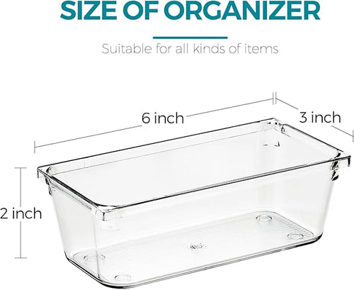 6 Pack Drawer Organizer - 3" X 6" Clear Acrylic Storage Bins with Non-Slip Pads, Versatile Desk Tray for Makeup, Jewelry, Kitchen, Bathroom, and Office Organization