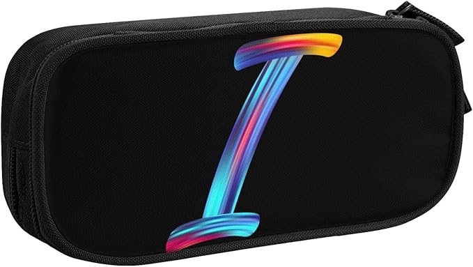 Cute Initial Pencil Case for Kids Students, Large Capacity Pencil Pouch for Boys Girls, Letter Design Pencil Box Pen Bag Office Stationery Organizer, Rainbow Letter I