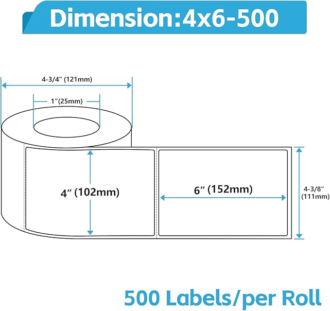 NineLeaf 4 Roll 4''x6'' Direct Thermal Shipping Address Labels with 500 Labels/Roll Compatible for Zebra 2844 ZP-450 ZP-500 ZP-505 Eltron Rollo Thermal Label Printers
