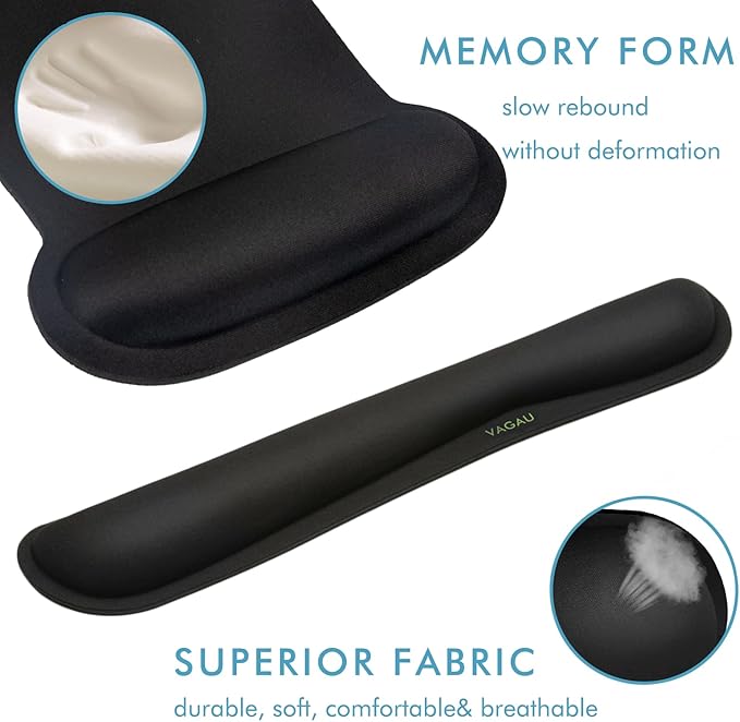 VAGAU Premium Keyboard Wrist Rest and Mouse Pad Wrist Support, Ergonomic Memory Foam Set for Office, Laptop, Mac, Computer and Gaming, Comfortable Typing &Wrist Pain Relief (2 Pack)