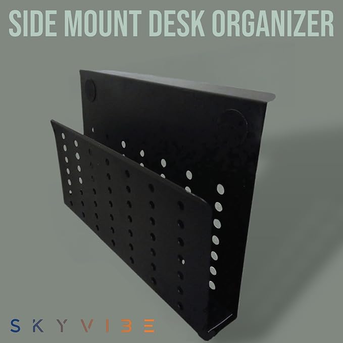Desk Side Mount Laptop Holder (Black) - No Drill Steel Hanging Organizer for Office & Home - Under Desk Storage