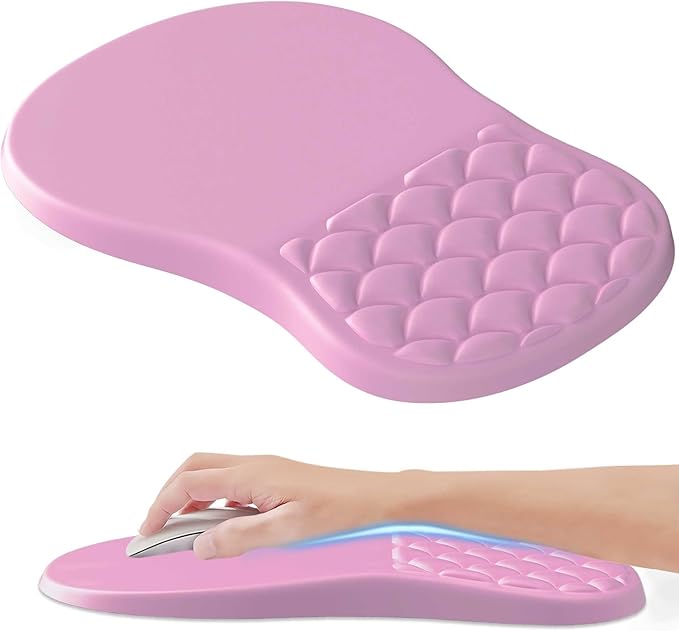 HunDun Ergonomic Mouse Pad Wrist Support, Wrist Rest Mousepad for Carpal Tunnel Pain Relief with Integrated Memory Foam Slope Massage Bulge,Pink Mouse Pads for Wireless Mouse & Desk
