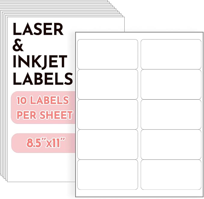 2" x 4" Shipping Labels, Address Labels, Mailing Stickers Compatible for Laser/Inkjet Printers - Matte White, 10 Up per Sheet, 40 Sheets