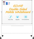 60 x 48 Double Sided Rolling Whiteboard, Large Rolling White Board - Magnetic Rolling Dry Erase Board Easel Standing Board on Wheels with Aluminium Frame for Office, Home & Classroom
