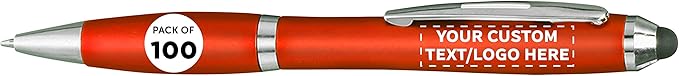 DISCOUNT PROMOS Custom Plastic Stylus Pens Set of 100, Personalized Bulk Pack - Black Ink, Great for Office, School, Business, Tradeshows, Events - Orange