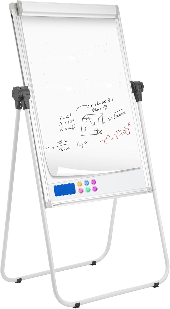 U-Stand Magnetic Whiteboard Easel 36 x 24 Inch, Double Sided Dry Erase Board with Flipchart Paper Pad (25 Sheets)- Height Adjustable Standing Whiteboard for Modern Home Office, Homeschool & Studio