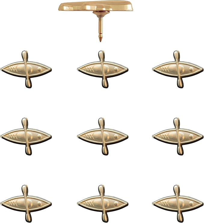 Kayak Push Pins - Gold Kayak Map Pins for Cork Boards, Maps, or Lapel Use - Designed in USA - Set of 10