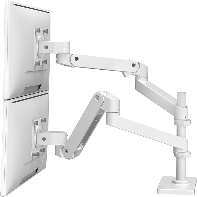 Ergotron – Upgraded LX Pro Premium Vertical Stacking Dual Monitor Arm, VESA Desk Mount – for 2 Monitors Up to 24 Inches, 4 to 22 lbs Each – White