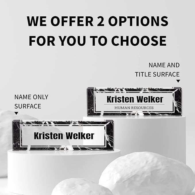 Custom Name Plate for Desk, Desk Name Plate Personalized, Office Decor for Women Men, Acrylic Desktop Accessories, Office Gifts for Coworkers Boss Teacher, Employee Appreciation Gifts (Black Marble)