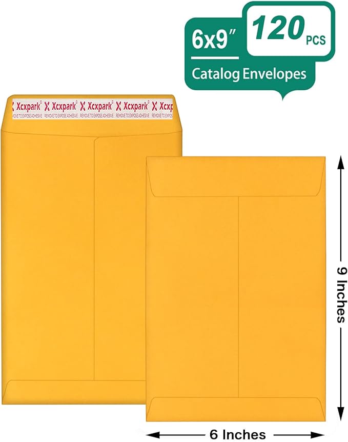 Xxcxpark 120 PCS 6x9 inches Security Catalog Envelopes Printable Self Seal Envelopes, Anti Tear Brown Envelopes for Invitation Cards, Pictures, Photos, Documents