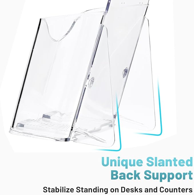 Brochure Holder Stand, 6 Pack 4 inches Acrylic Pamphlet Display Stand Wall Mount/Countertop, Clear Plastic Trifold Rack Card Holder for Organizer Flyer, Leaflets, Document, Literature