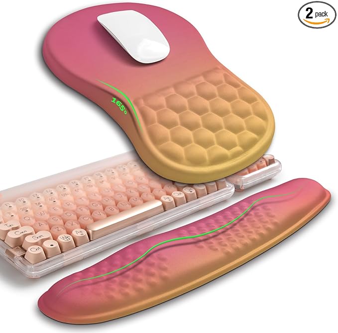 Hokafenle 2in1 Combination, Wave Keyboard Wrist Rest and Ergonomic Curvature Mouse Pad Wrist Support for Relieve Wrist Pain, Filled with Soft Cushion Memory Foam, Sunset Glow