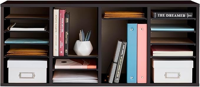 Safco Wooden Paper and Mail Organizer for Home Office and Classroom, Adjustable Shelves and Stackable