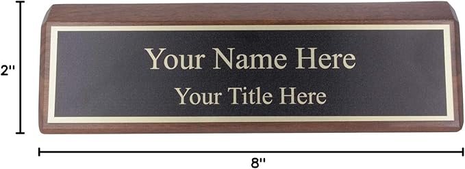 ExcelMark Personalized Walnut Wood Business Desk Black Name Plate with Gold Letters - 2"x 8"