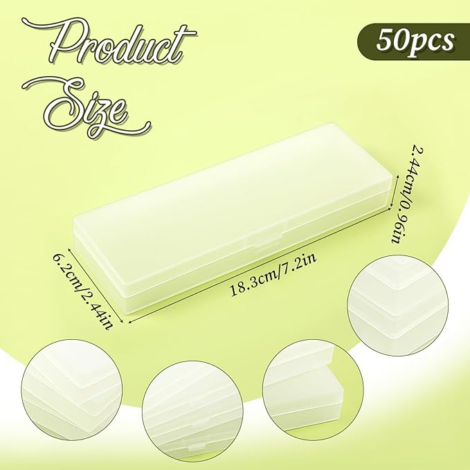 50 Pcs Clear Pencil Boxes Plastic Pencil Cases Bulk Frosted White Pen Storage with Hinged Lid Clear Pen Holder for Office Supplies Organization 7.17 × 2.36 × 0.94 Inch