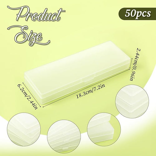 50 Pcs Clear Pencil Boxes Plastic Pencil Cases Bulk Frosted White Pen Storage with Hinged Lid Clear Pen Holder for Office Supplies Organization 7.17 × 2.36 × 0.94 Inch