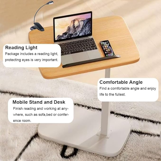 Multiful Sofa Side Floor Stand,Mini Projector Stand Table, Wooden Swivel Tv Tray Table,Portable Laptop Holder,Height Adjustable Snack Tray Stand for Living Room Couch Bed Side (White)