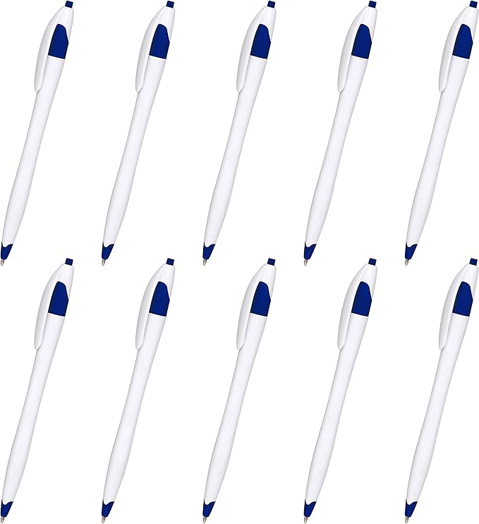 DISCOUNT PROMOS Slim Curvy Ballpoint Pens Set of 10, Bulk Pack - Blue Ink, Retractable, Great for Office, School, Tradeshows - Blue