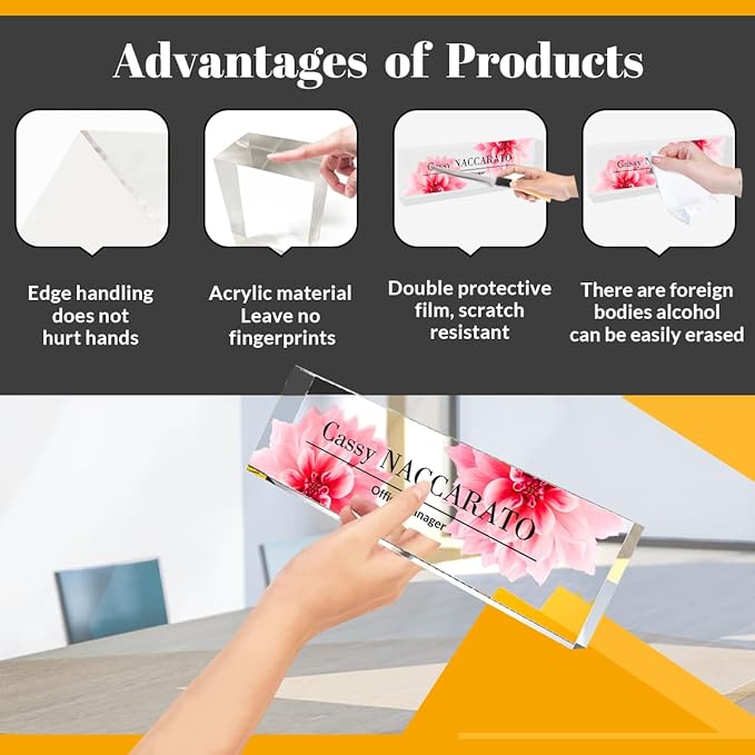 Personalized Desk Name Plate for Her, Custom Acrylic Name Plate, Boss Coworker Gift, Promotion Gifts, Office Decor Desk Plaque (Peach Blossom) 731