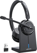 LEVN Wireless Headset, Wireless Headset with Mic for Work, AI Noise Cancelling, 65 Hrs Working Time, Bluetooth Headphones with Microphone from Computer/Call Center/Teams