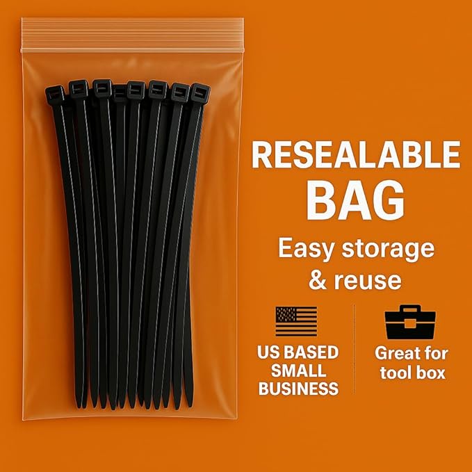12 inch Black Cable Ties, UV resistant, Self-locking, Multi-purpose Nylon Heavy Duty Zip Ties, Wire Ties for Professionals, Office, Home, Garden, and Cable Management by Nirah