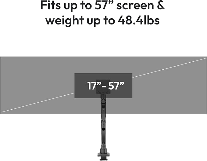 Pixio PS2S Titan Black Ultrawide Mega Heavy-Duty Premium Single Monitor Arm Stand fits up to 57 inch Monitors Holds up to 59.4lbs VESA Compatible Integrated Cable Management