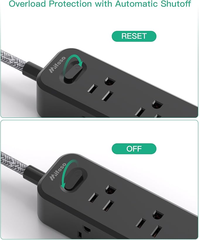 Mifaso Extension Cord, Surge Protector Power Strip, Long Extension Cord with 9 Outlets 3 USB Ports, Extension Cord with Multiple Outlets, USB Power Strip for Dorm Room Essentials, College (25FT,Black)