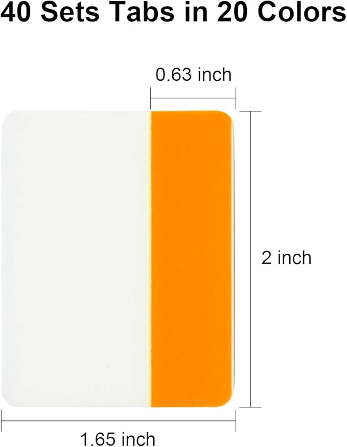 Jovitec 800 Pcs Tabs 2 Inch Sticky Index Tabs Writable and Repositionable File Tab Flags Colored Page Markers Labels for Reading Notes, Books and Classify Files 40 Sets(Novelty Colors)