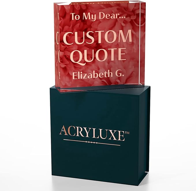 Personalized Gifts, Custom Quote Block Letter Board,Crystal-Clear Acrylic With Gift Box,17 Styles, Holiday and Christmas Gift for Mom, Dad, Girlfriend, Him or Her, Husband, Wife (4"x4, Rosy)