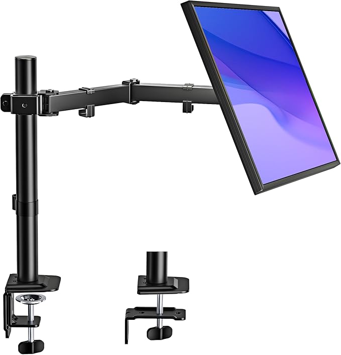 monTEK Single Monitor Stand for 17-32 inches Screen, Fully Adjustable Monitor Arm Desk Mount up to 22lbs Capacity, Computer Mount with C Clamp and Grommet Base, Max VESA 100x100mm