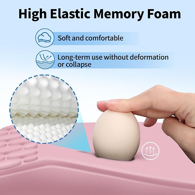 YIWEI Ergonomic Mouse Pad with Wrist Rest - Comfortable Office Mousepad with Memory Foam Wrist Support for Carpal Tunnel Relief, Mouse Pads with Non-Slip Base for Gaming and Home (Pink)