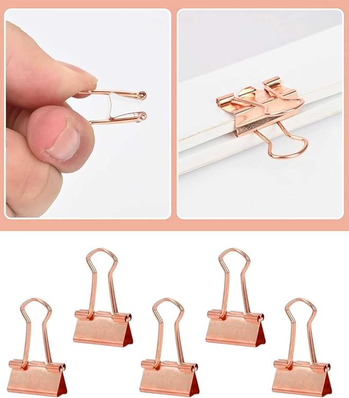 Konilaomu Small Clips Binder Clips 0.75 inch, Small Paper Clips for Office (48 Pcs) (Rose Gold)