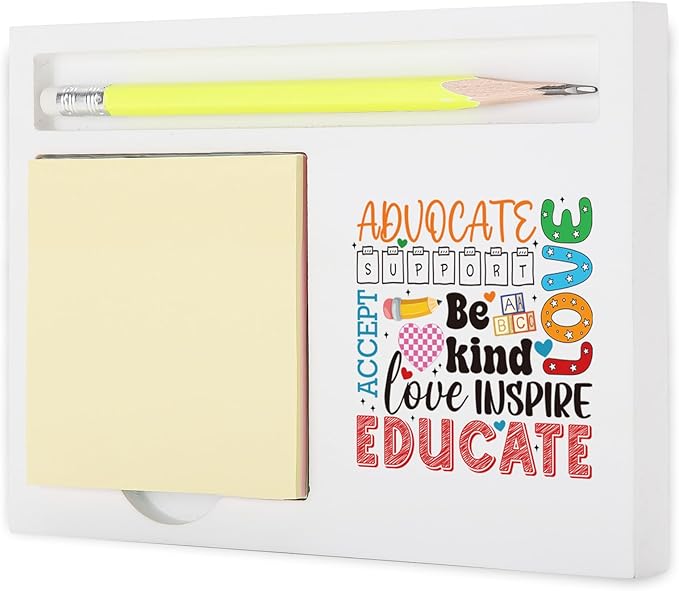 Thank You Teacher Desk Gift, Educate Inspire Love Support Advocate Note Holder for Classroom Counselor Mentor Staff, Back to School Retirement Appreciation Present Note Pad Holders KBB09