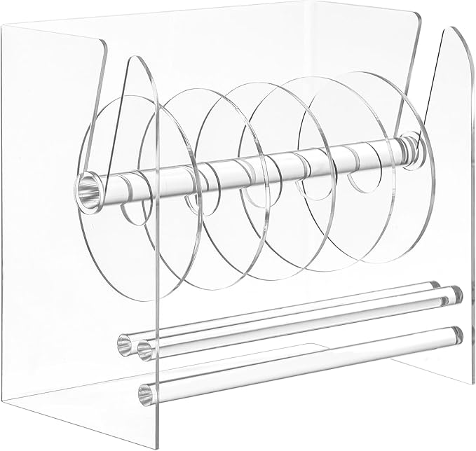 Clear Label Roll Holder, Transparent Acrylic Tape Dispenser, Adjustable Desktop Sticker Roll Holder for Office and Home, Adjustable Sticker Roll Holder with 5 Removable Divider Disks